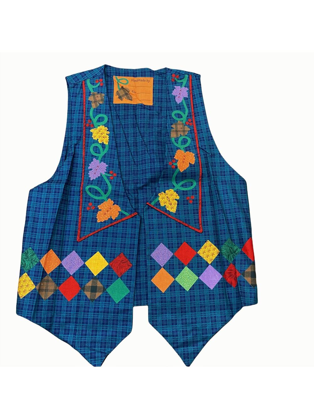 Fall Pumpkin Themed Handmade Vest with Pumpkins & Vines Checkered Background